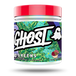 Supplement container with colorful label featuring the brand 'GHOST' on a white background