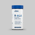 Supplement container labeled 'R-ALA R-Alpha Lipoic Acid' by Applied Nutrition on a gray background
