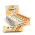 Box of MyProtein Impact Bars with a single bar in front on a white background