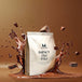 MyProtein Impact Diet Whey protein powder package with chocolate elements on a brown background