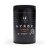 Black container of MyProtein HYROX recovery supplement on a white background