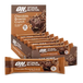 Optimum Nutrition Chocolate Brownie Crunch protein bars with packaging on a white background